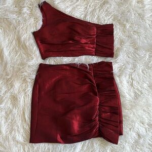 Co Ord Skirt Set Burgundy (M)